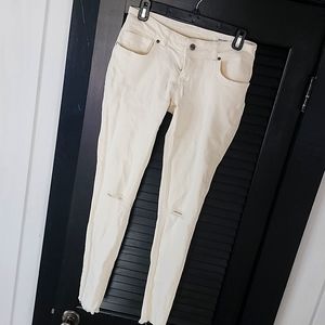 Cream frayed jeans